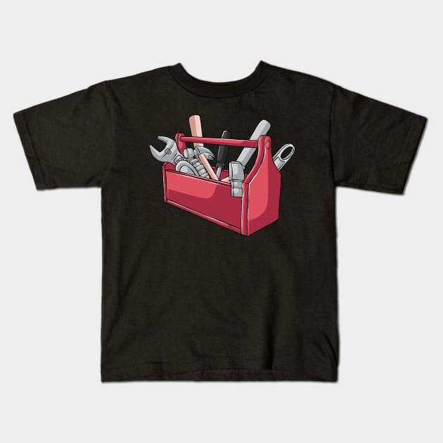 Toolbox Construction Electrician Carpenter Builder Kids T-Shirt by fromherotozero